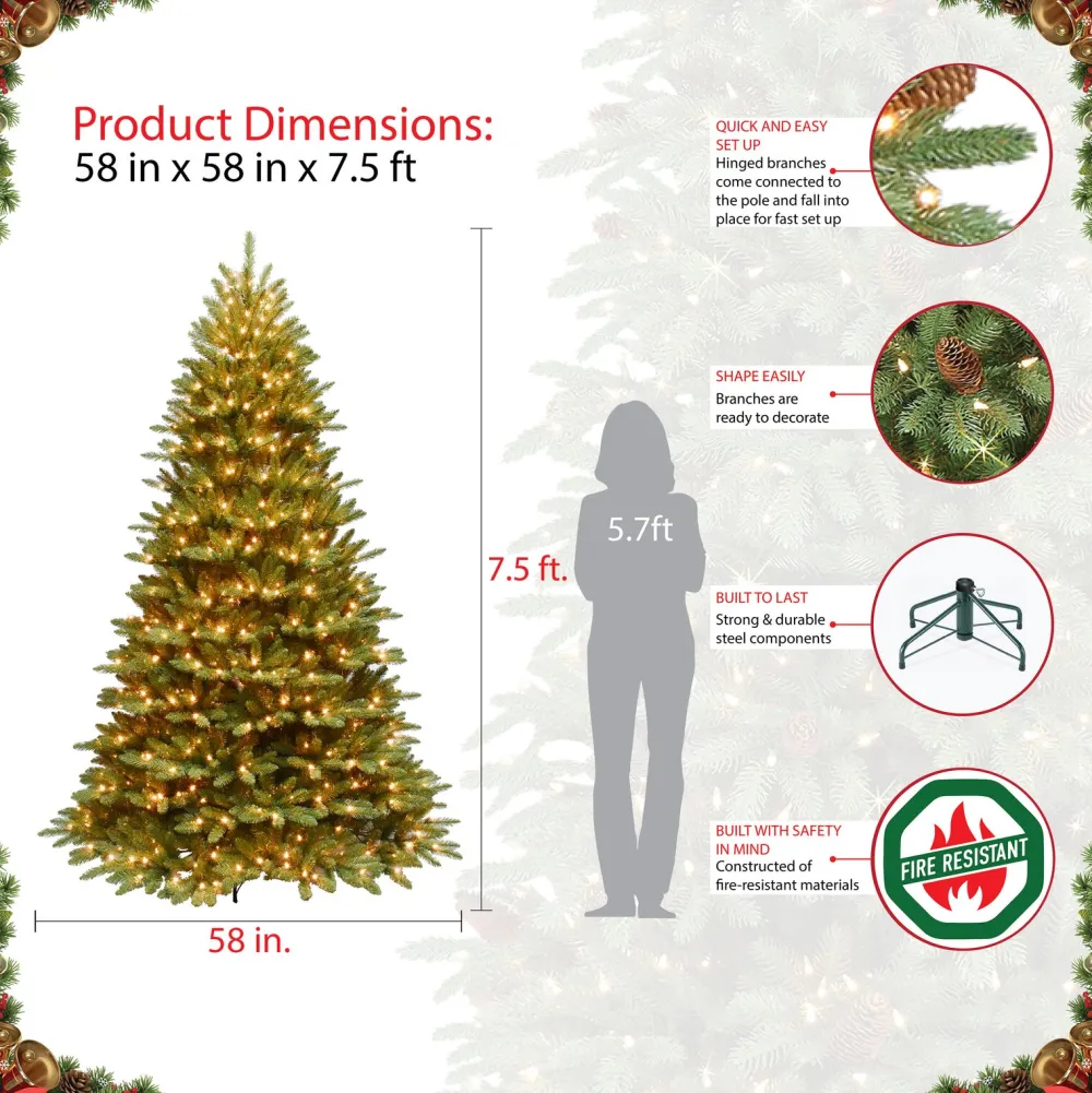 Pre-Lit Christmas Trees*The Holiday Aisle 7' 6" H Green Fir Christmas Tree With 400 Led Lights