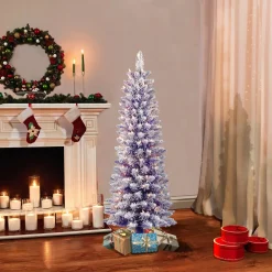 Pre-Lit Christmas Trees*The Holiday Aisle 4' 6" H Purple Flocked/Frosted Christmas Tree With 100 Lights