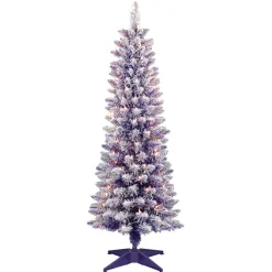 Pre-Lit Christmas Trees*The Holiday Aisle 4' 6" H Purple Flocked/Frosted Christmas Tree With 100 Lights