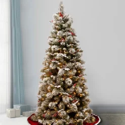 Pre-Lit Christmas Trees*The Holiday Aisle 7' 6" H Slender Green Pine Flocked/Frosted Christmas Tree With 500 Lights