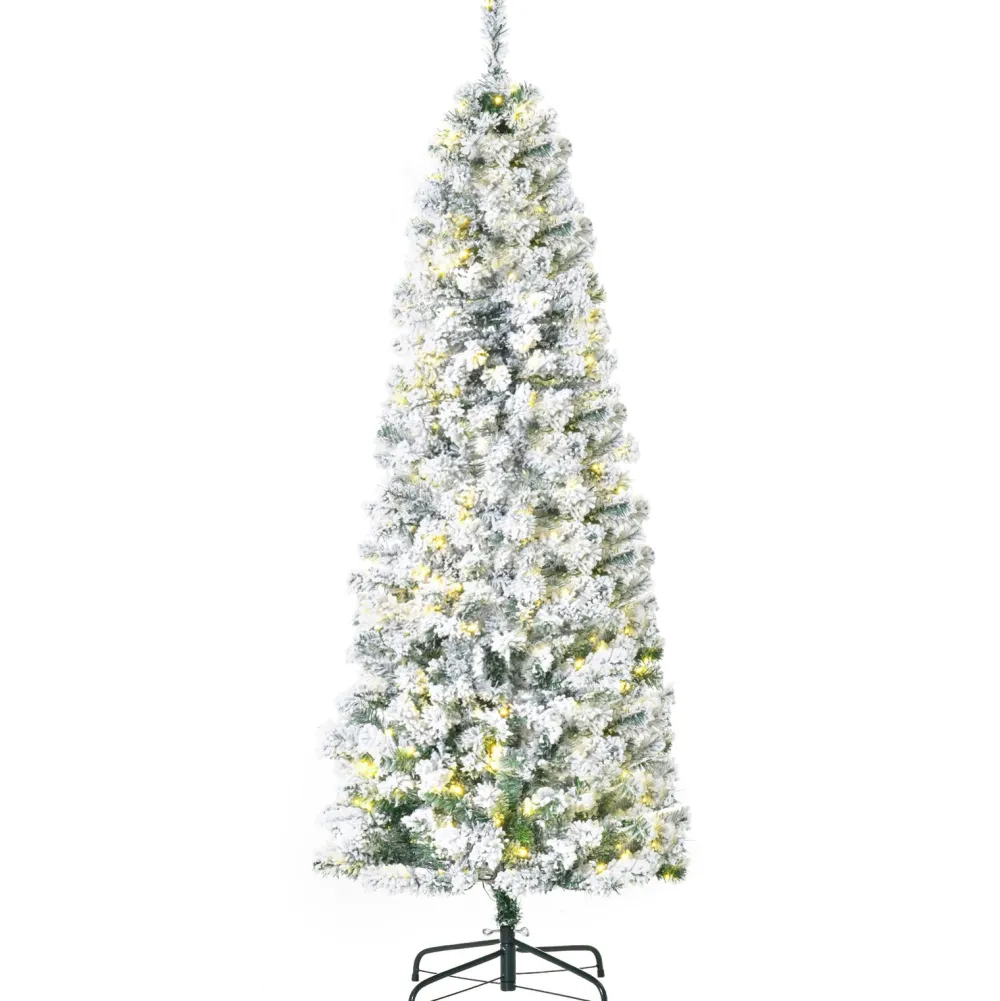 Pre-Lit Christmas Trees*The Holiday Aisle 5' 10" H Slender White/Green Flocked Christmas Tree With 250 Led Lights