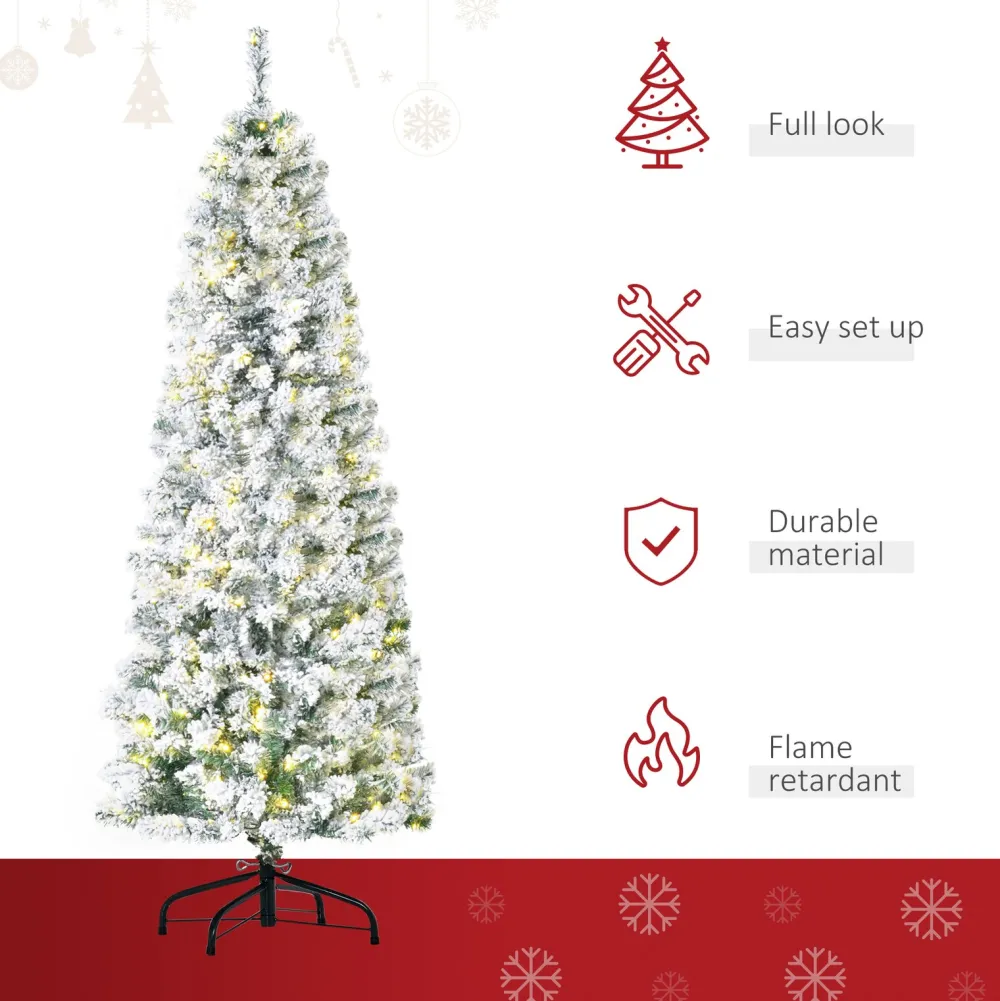 Pre-Lit Christmas Trees*The Holiday Aisle 5' 10" H Slender White/Green Flocked Christmas Tree With 250 Led Lights