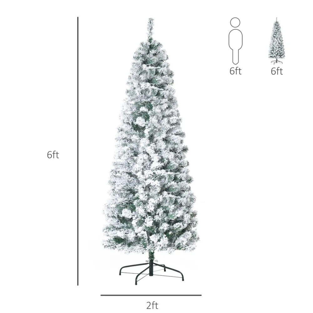Pre-Lit Christmas Trees*The Holiday Aisle 5' 10" H Slender White/Green Flocked Christmas Tree With 250 Led Lights