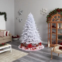 Pre-Lit Christmas Trees*The Holiday Aisle 7' 6" H White Realistic Artificial Fir Cashmere Christmas Tree With 964 Led Lights