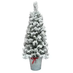 Pre-Lit Christmas Trees*The Holiday Aisle 4' Flocked Pot Green Artificial Christmas Tree With 35 Clear Lights