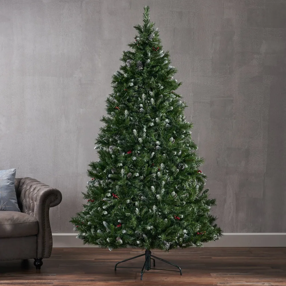 Pre-Lit Christmas Trees*The Holiday Aisle 7' Frosted Green Spruce Artificial Christmas Tree With 450 Clear/White Lights