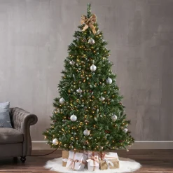 Pre-Lit Christmas Trees*The Holiday Aisle 7' Frosted Green Spruce Artificial Christmas Tree With 450 Clear/White Lights