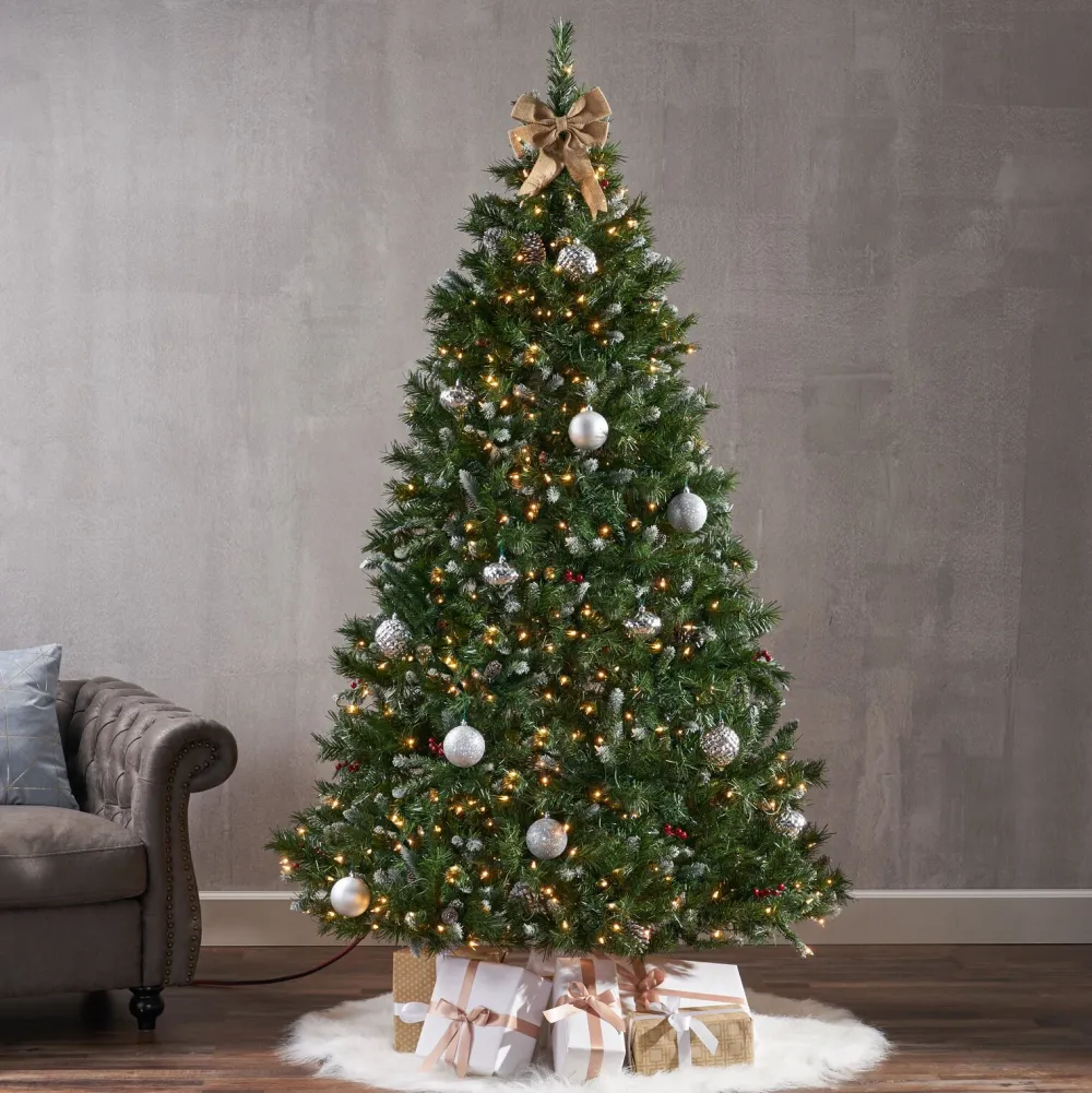 Pre-Lit Christmas Trees*The Holiday Aisle 7' Frosted Green Spruce Artificial Christmas Tree With 450 Clear/White Lights