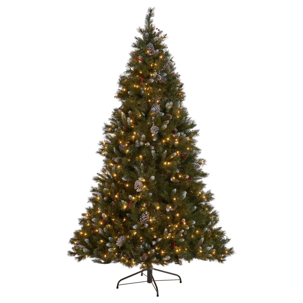Pre-Lit Christmas Trees*The Holiday Aisle 7' Frosted Green Spruce Artificial Christmas Tree With 450 Clear/White Lights