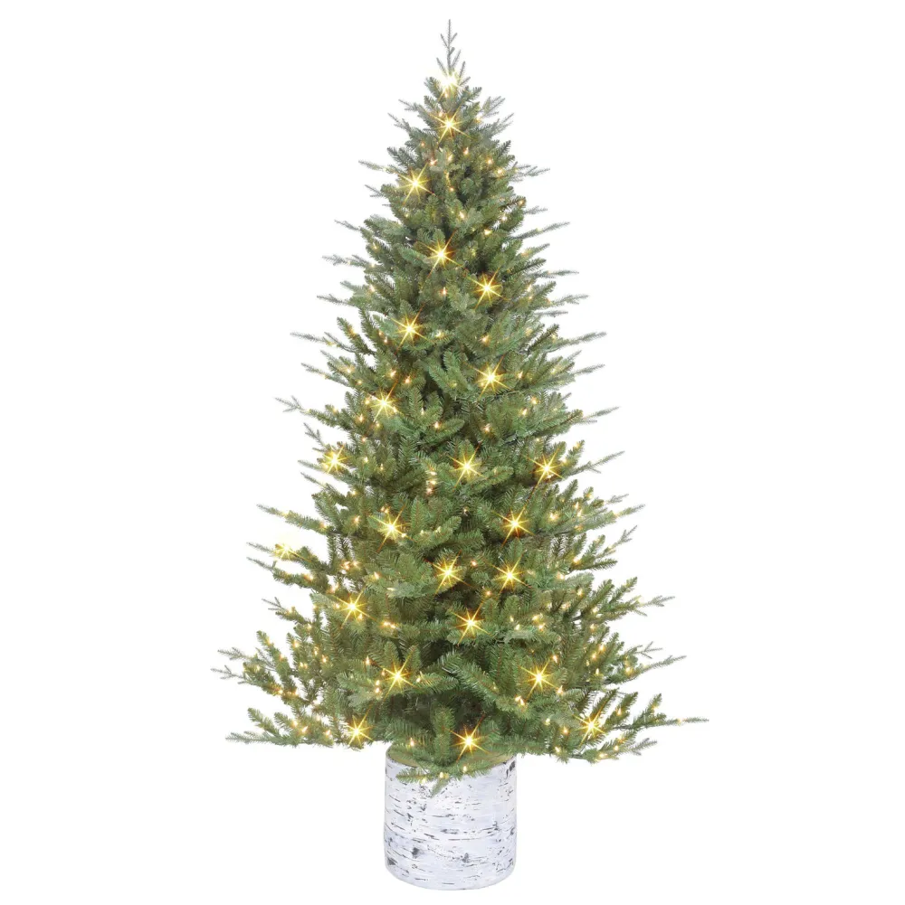 Pre-Lit Christmas Trees*The Holiday Aisle 7.5 Ft Pe/Pvc Potted Tree, 1534 Tips, 450 Ul Clear Incandescent Lights