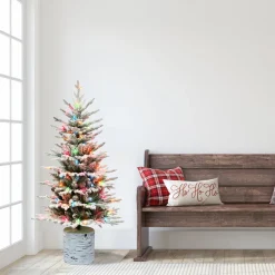 Pre-Lit Christmas Trees*The Holiday Aisle 4.5 Ft Potted Flocked Arctic Fir Tree, 419 Pe/Pvc Tips, 70 Ul Multi-Color Incandescent Lights
