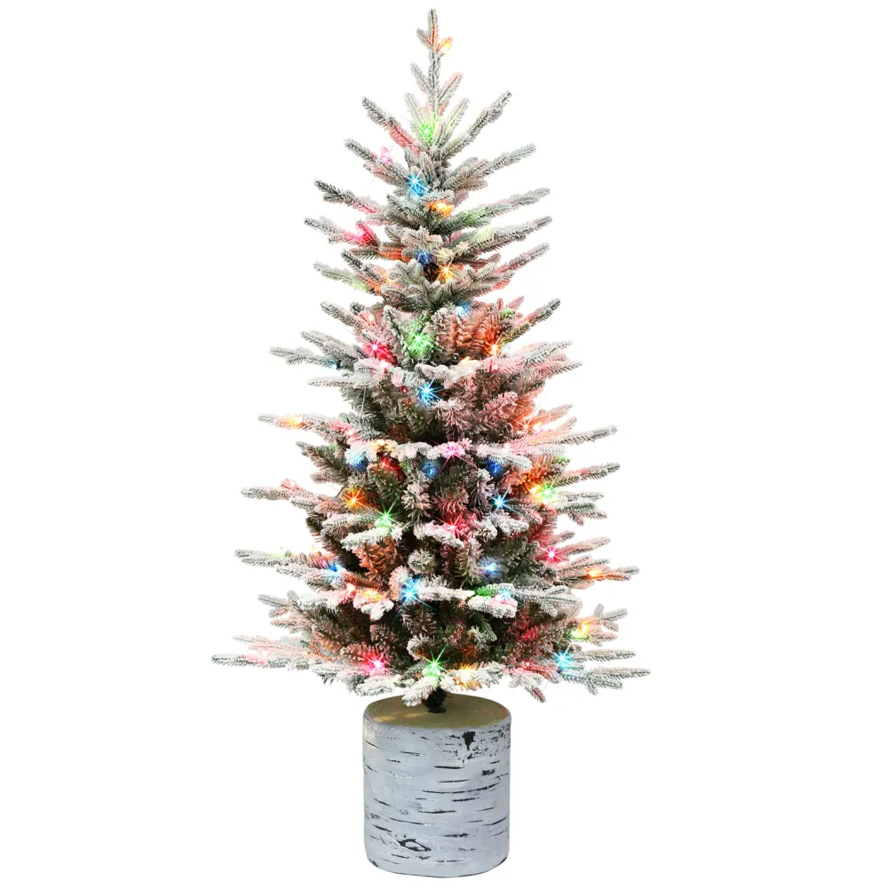 Pre-Lit Christmas Trees*The Holiday Aisle 4.5 Ft Potted Flocked Arctic Fir Tree, 419 Pe/Pvc Tips, 70 Ul Multi-Color Incandescent Lights