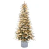 Pre-Lit Christmas Trees*The Holiday Aisle 7.5 Ft Pre-Lit Potted Flocked Arctic Fir Tree, 1973 Tips, 250 Warm White Led Lights, Ul Listed Adaptor, Birch Wood Look Base