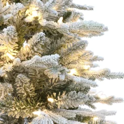 Pre-Lit Christmas Trees*The Holiday Aisle 7.5 Ft Pre-Lit Potted Flocked Arctic Fir Tree, 1973 Tips, 250 Warm White Led Lights, Ul Listed Adaptor, Birch Wood Look Base