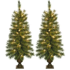 Pre-Lit Christmas Trees*The Holiday Aisle 3.5' Green Artificial Christmas Tree With 35 Clear Lights With Urn Stand