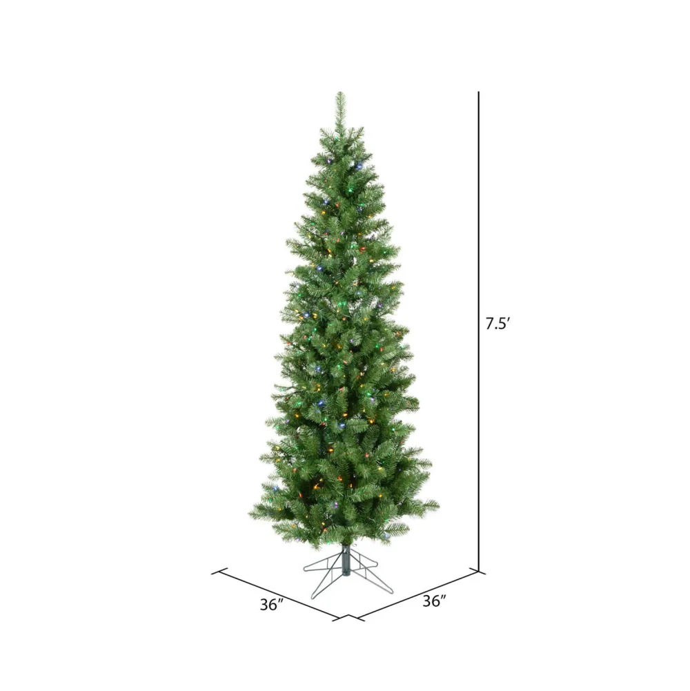 Pre-Lit Christmas Trees*The Holiday Aisle 7.5' Green Artificial Christmas Tree With Multi-Colored Led Lights With Stand