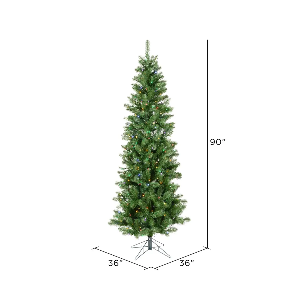 Pre-Lit Christmas Trees*The Holiday Aisle 7.5' Green Artificial Christmas Tree With Multi-Colored Led Lights With Stand