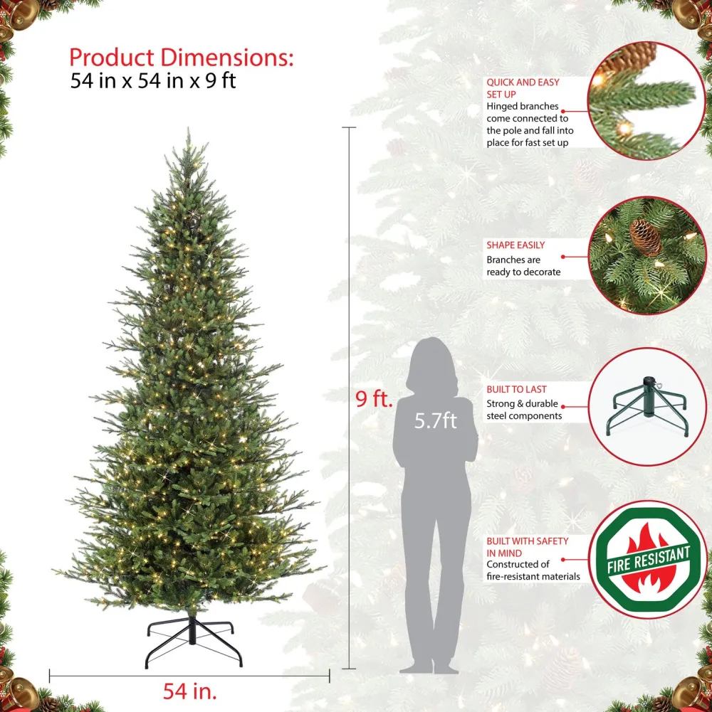 Pre-Lit Christmas Trees*The Holiday Aisle 9' Green Fir Trees Christmas Tree With 800 White Light