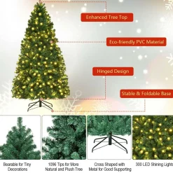 Pre-Lit Christmas Trees*The Holiday Aisle 7' Green Pine Artificial Christmas Tree With 300 Clear/White Lights