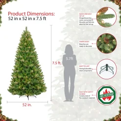 Pre-Lit Christmas Trees*Puleo International 7.5' Green Pine Christmas Tree With 600 Warm White Lights