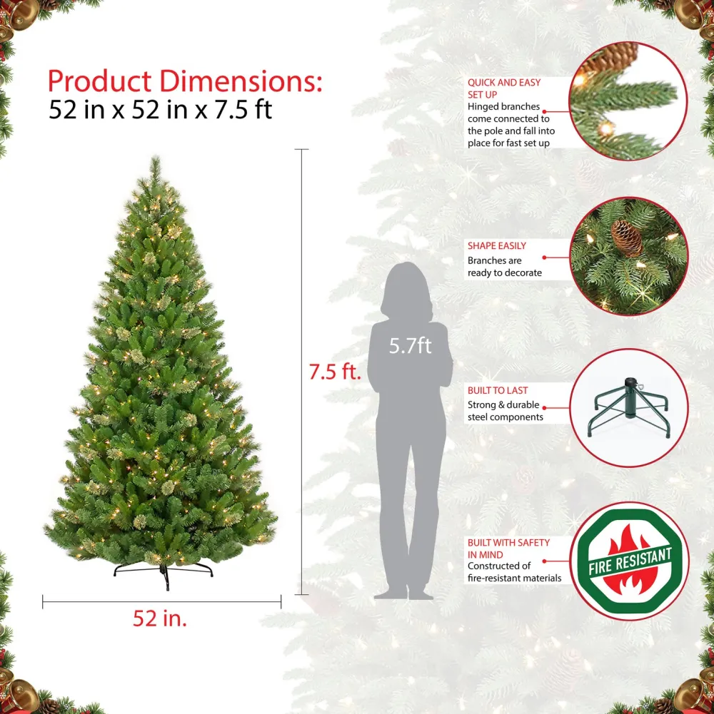 Pre-Lit Christmas Trees*Puleo International 7.5' Green Pine Christmas Tree With 600 Warm White Lights