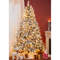 Pre-Lit Christmas Trees*The Holiday Aisle 7' Green Pine Flocked Christmas Tree With 350 Led Lights