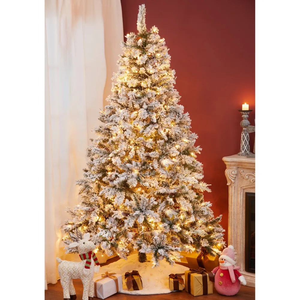 Pre-Lit Christmas Trees*The Holiday Aisle 7' Green Pine Flocked Christmas Tree With 350 Led Lights