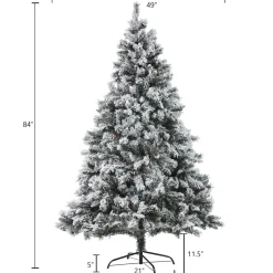 Pre-Lit Christmas Trees*The Holiday Aisle 7' Green Pine Flocked Christmas Tree With 350 Led Lights