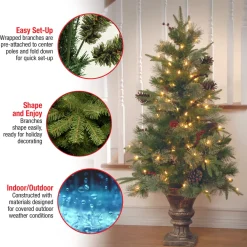 Pre-Lit Christmas Trees*Three Posts 4' Green Spruce Christmas Tree With 100 Clear/White Lights