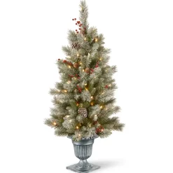 Pre-Lit Christmas Trees*Three Posts 48" H Artificial Pine Flocked/Frosted Christmas Tree With 100 Lights