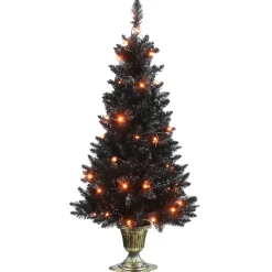 Pre-Lit Christmas Trees*The Holiday Aisle 4' H Black Artificial Fir Halloween Tree With 50 Led Lights