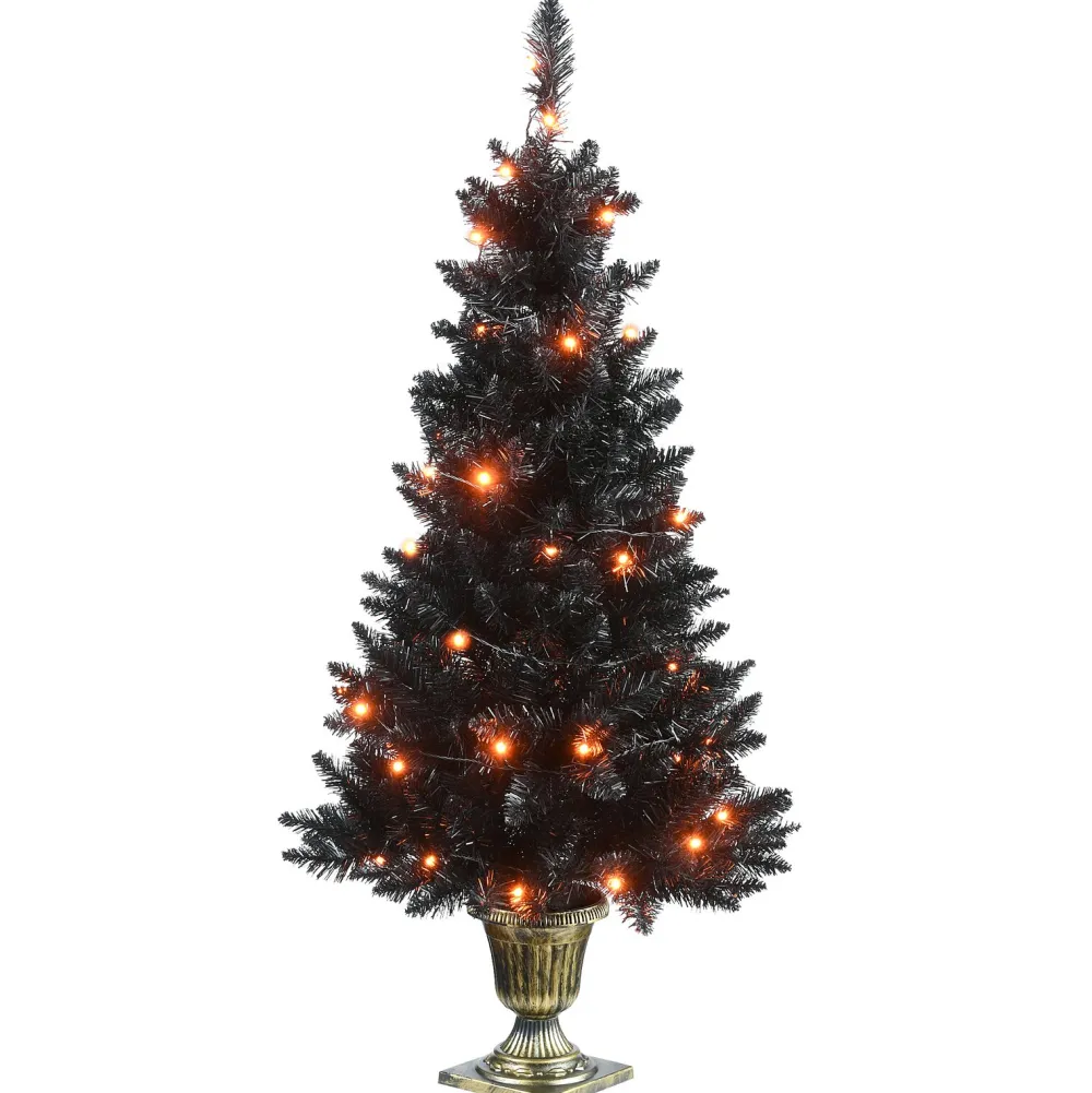 Pre-Lit Christmas Trees*The Holiday Aisle 4' H Black Artificial Fir Halloween Tree With 50 Led Lights