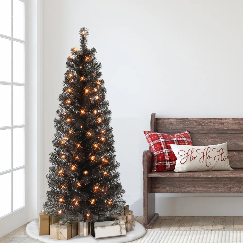 Pre-Lit Christmas Trees*The Holiday Aisle 54" H Black Fir Christmas Tree With 70 Lights
