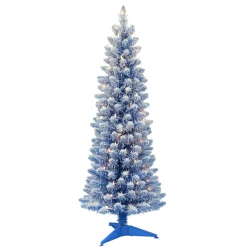 Pre-Lit Christmas Trees*The Holiday Aisle 4'6" H Blue Frosted Christmas Tree With 100 Lights