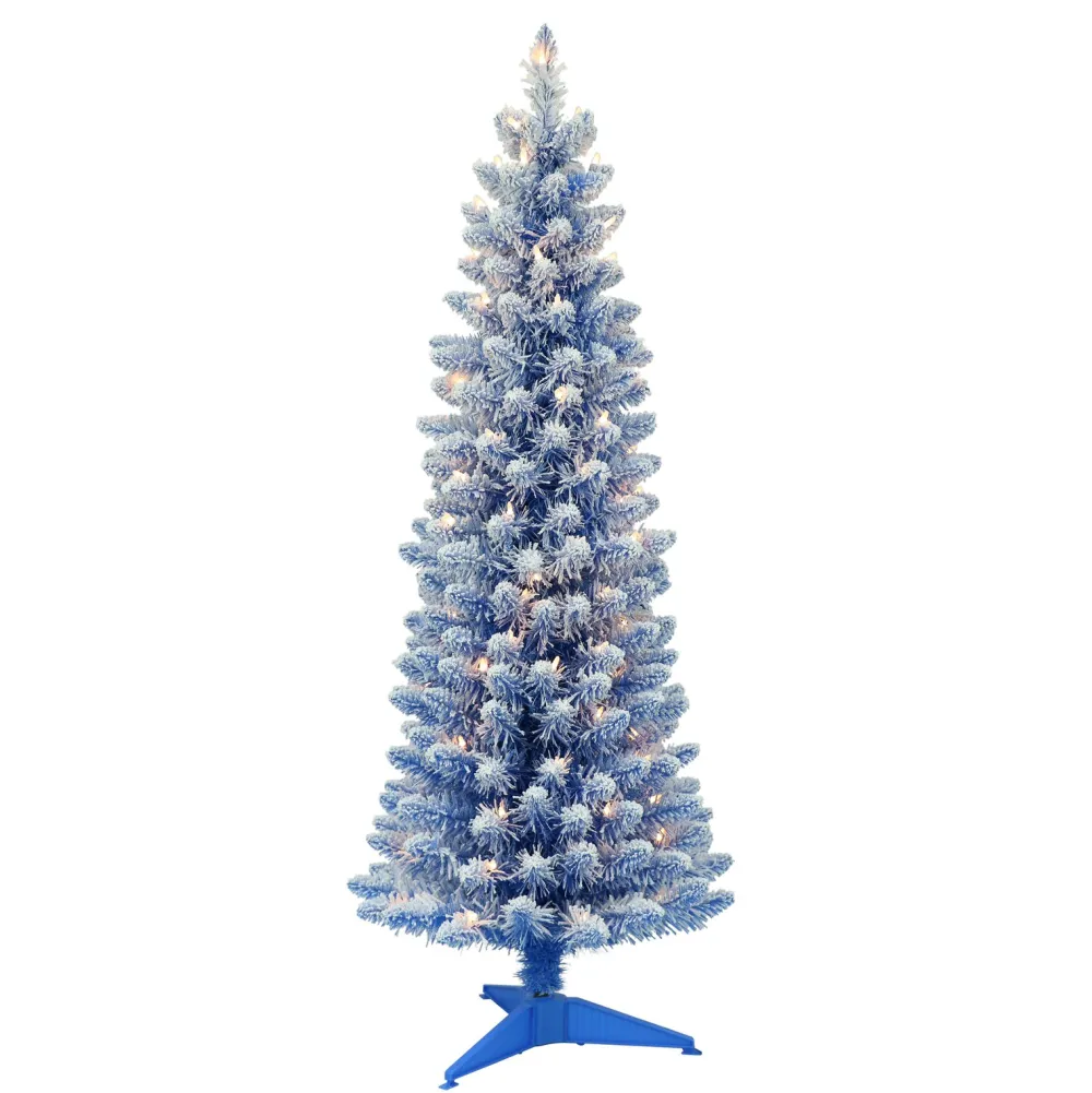 Pre-Lit Christmas Trees*The Holiday Aisle 4'6" H Blue Frosted Christmas Tree With 100 Lights
