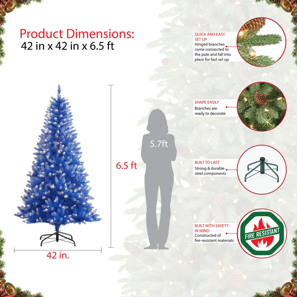 Pre-Lit Christmas Trees*The Holiday Aisle 6'6" H Blue Frosted Christmas Tree With 300 Lights