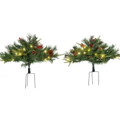 Pre-Lit Christmas Trees*The Holiday Aisle 4'5" H Extra Full Green Realistic Pine Christmas Tree With 24 Led Lights And Pinecones