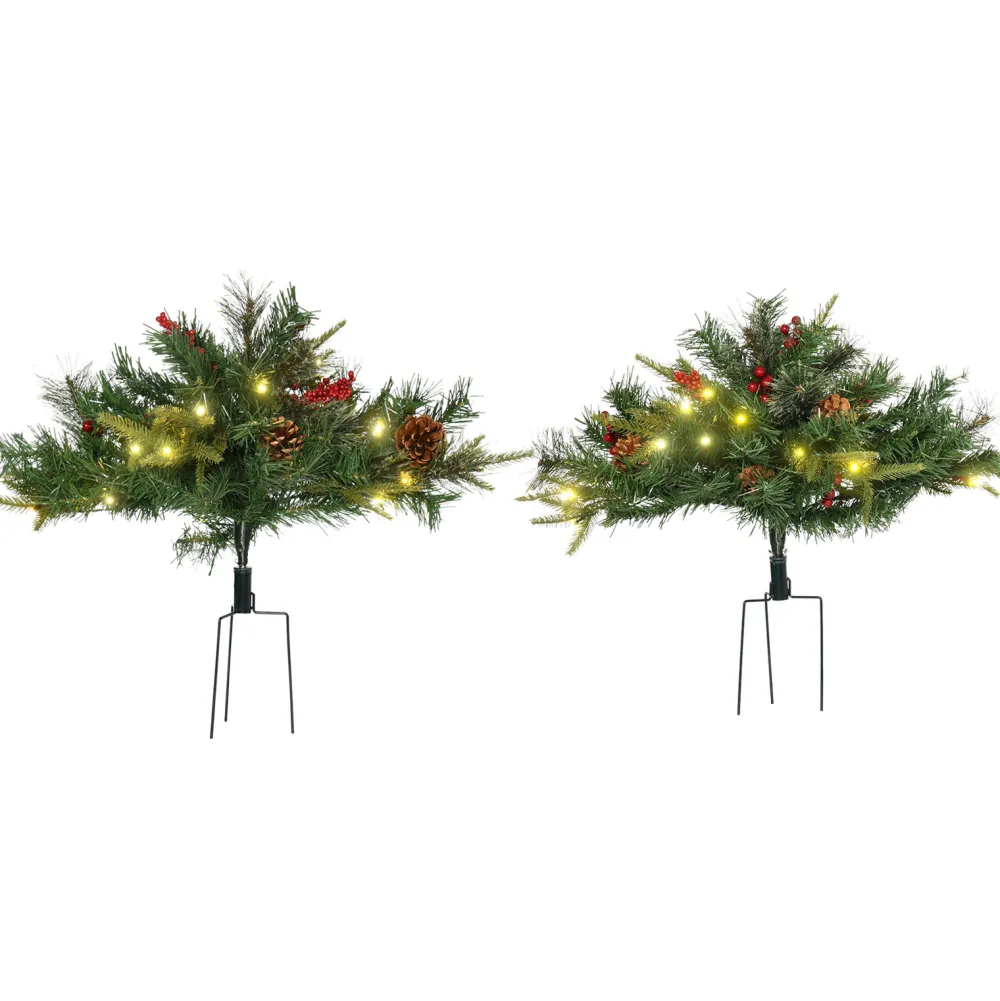 Pre-Lit Christmas Trees*The Holiday Aisle 4'5" H Extra Full Green Realistic Pine Christmas Tree With 24 Led Lights And Pinecones