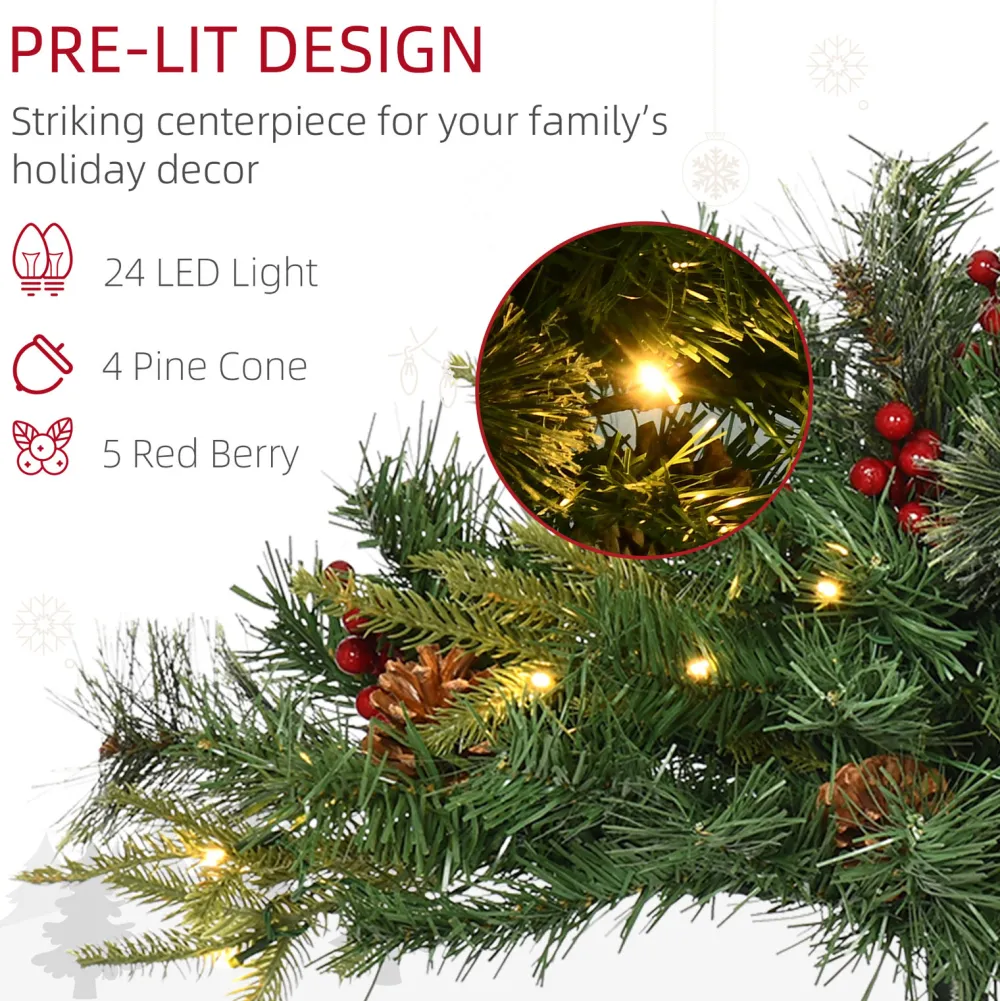 Pre-Lit Christmas Trees*The Holiday Aisle 4'5" H Extra Full Green Realistic Pine Christmas Tree With 24 Led Lights And Pinecones