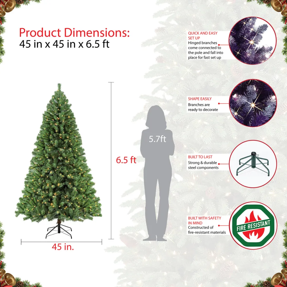 Pre-Lit Christmas Trees*The Holiday Aisle 6'6" H Green Fir Christmas Tree With 400 Lights