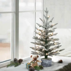 Pre-Lit Christmas Trees*The Holiday Aisle 2' H Green Most Realistic Artificial Pine Frosted Christmas Tree With 30 Lights