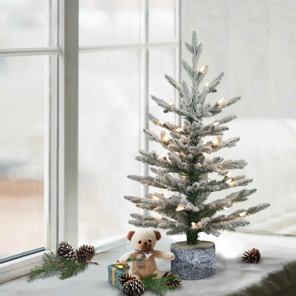 Pre-Lit Christmas Trees*The Holiday Aisle 2' H Green Most Realistic Artificial Pine Frosted Christmas Tree With 30 Lights