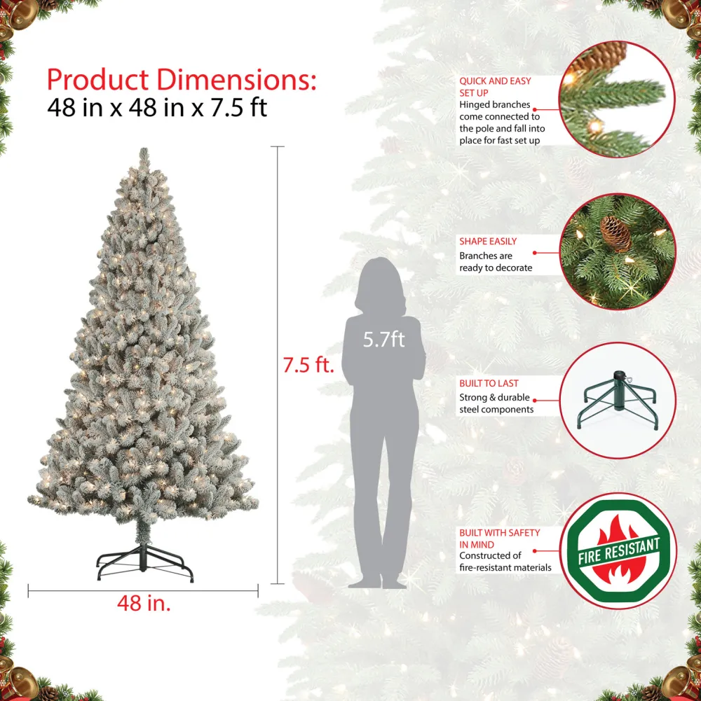 Pre-Lit Christmas Trees*The Holiday Aisle 7'6" H Green Pine Frosted Christmas Tree With 500 Lights