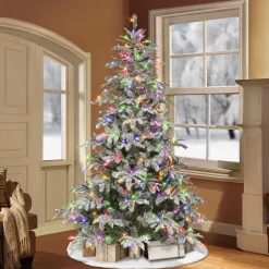 Pre-Lit Christmas Trees*The Holiday Aisle 90" H Green Pvc & Pe Blend Fir Flocked/Frosted Christmas Tree With 600 Led Color Changing/Combination Lights