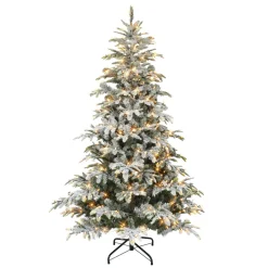 Pre-Lit Christmas Trees*The Holiday Aisle 90" H Green Pvc & Pe Blend Fir Flocked/Frosted Christmas Tree With 600 Led Color Changing/Combination Lights
