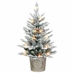 Pre-Lit Christmas Trees*The Holiday Aisle 36" H Green Pvc & Pe Blend Fir Flocked/Frosted Christmas Tree With 50 Led Lights