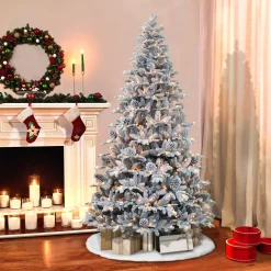 Pre-Lit Christmas Trees*The Holiday Aisle 7'6" H Green Realistic Artificial Pine Frosted Christmas Tree With 450 Lights