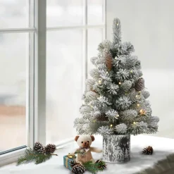 Pre-Lit Christmas Trees*The Holiday Aisle 2' H Green Realistic Artificial Pine Frosted Christmas Tree With 35 Led Lights