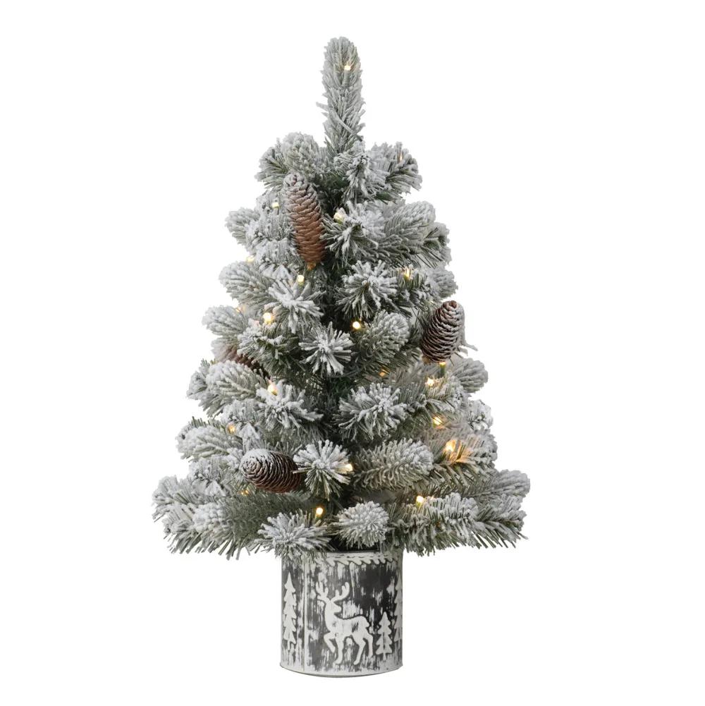 Pre-Lit Christmas Trees*The Holiday Aisle 2' H Green Realistic Artificial Pine Frosted Christmas Tree With 35 Led Lights