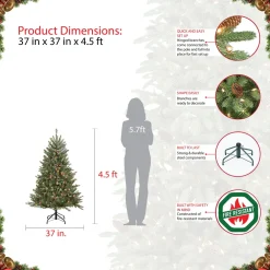 Pre-Lit Christmas Trees*The Holiday Aisle 4.5' H Green Realistic Artificial Fir Trees Christmas Tree With 250 Lights